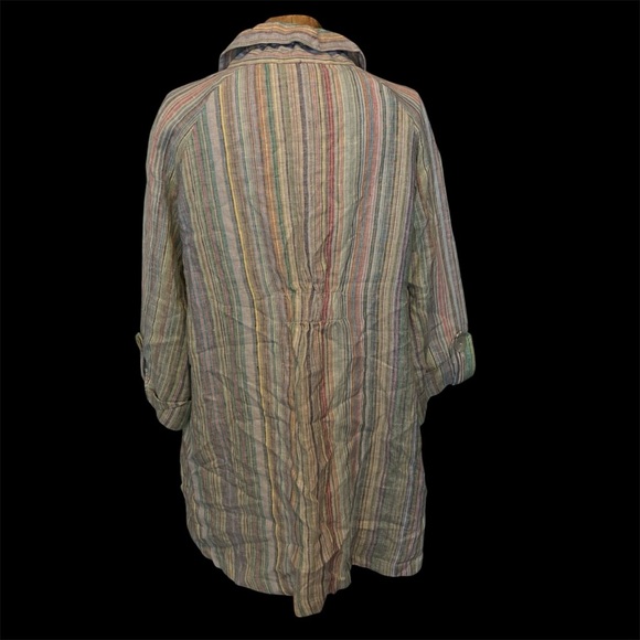 Boho Chic 100% Linen Lined Striped Multicolor Women's Jacket with 3/4 Sleeve - Picture 2 of 11
